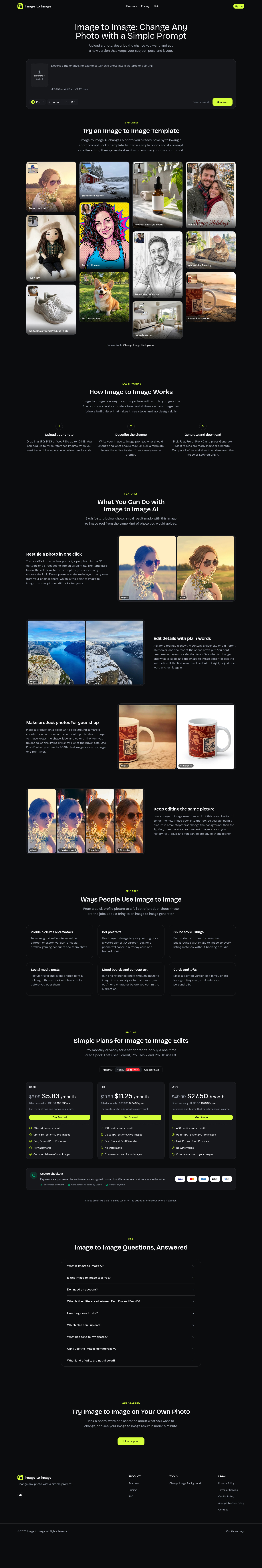 imagetoimage.tools FAQ section, Homepage / Lander