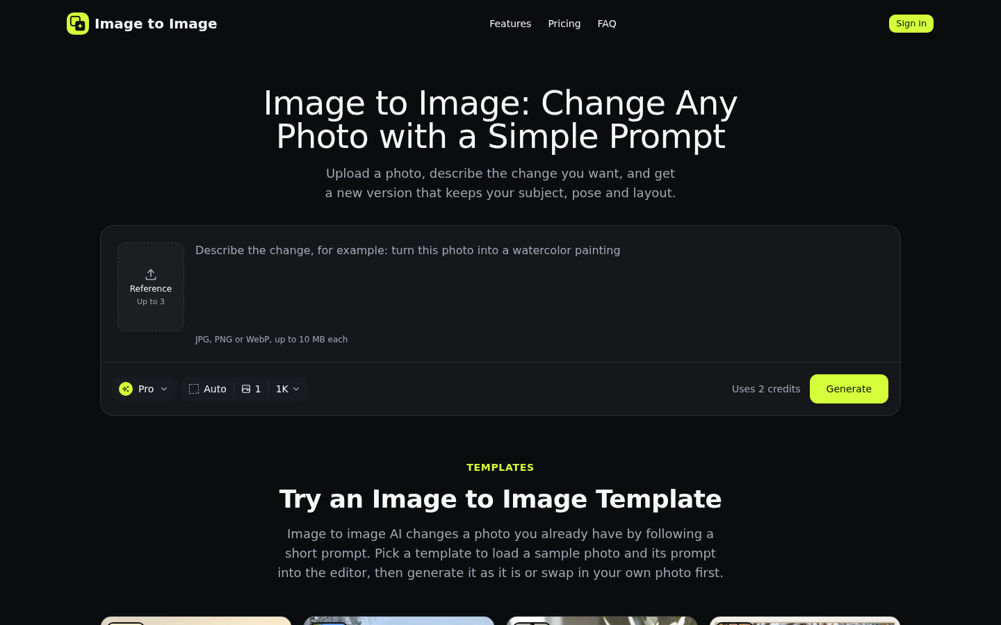 imagetoimage.tools desktop capture of the first page