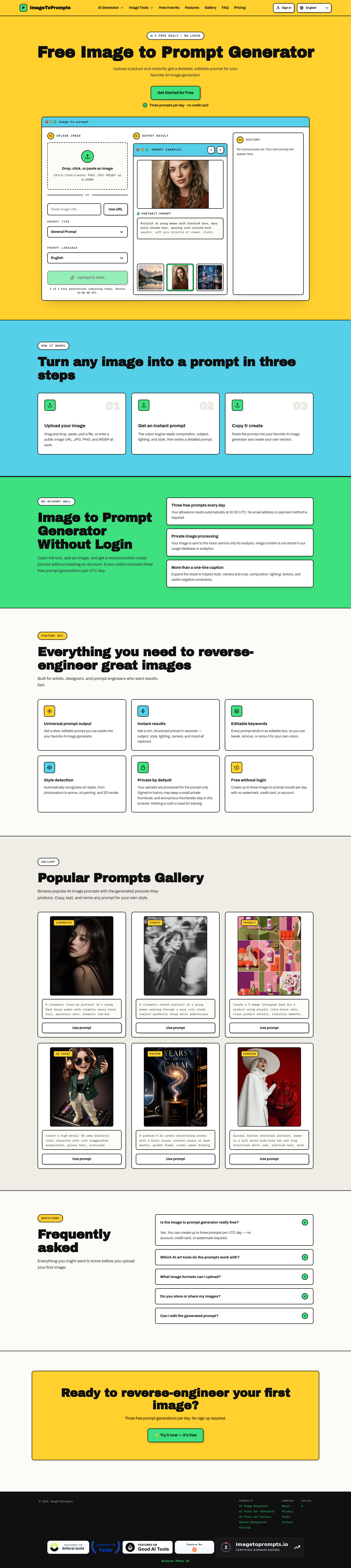 Nav section of imagetoprompts.io
