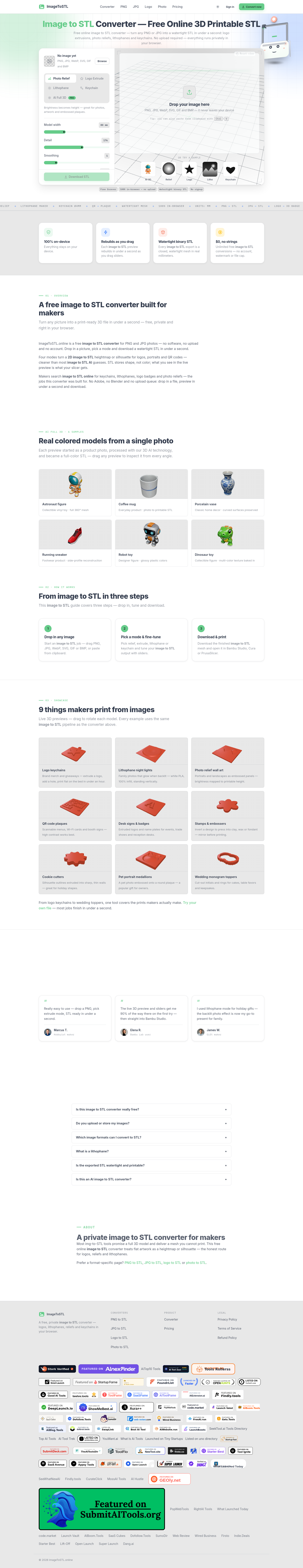 Nav section of imagetostl.online