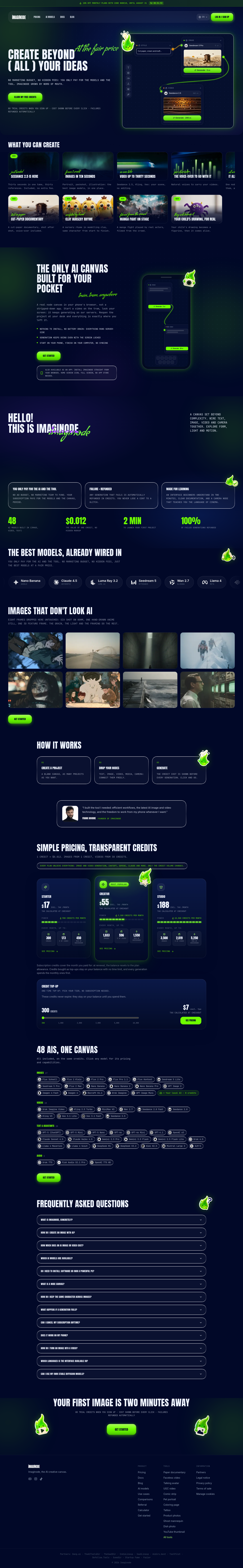 Nav section of imaginode.ai