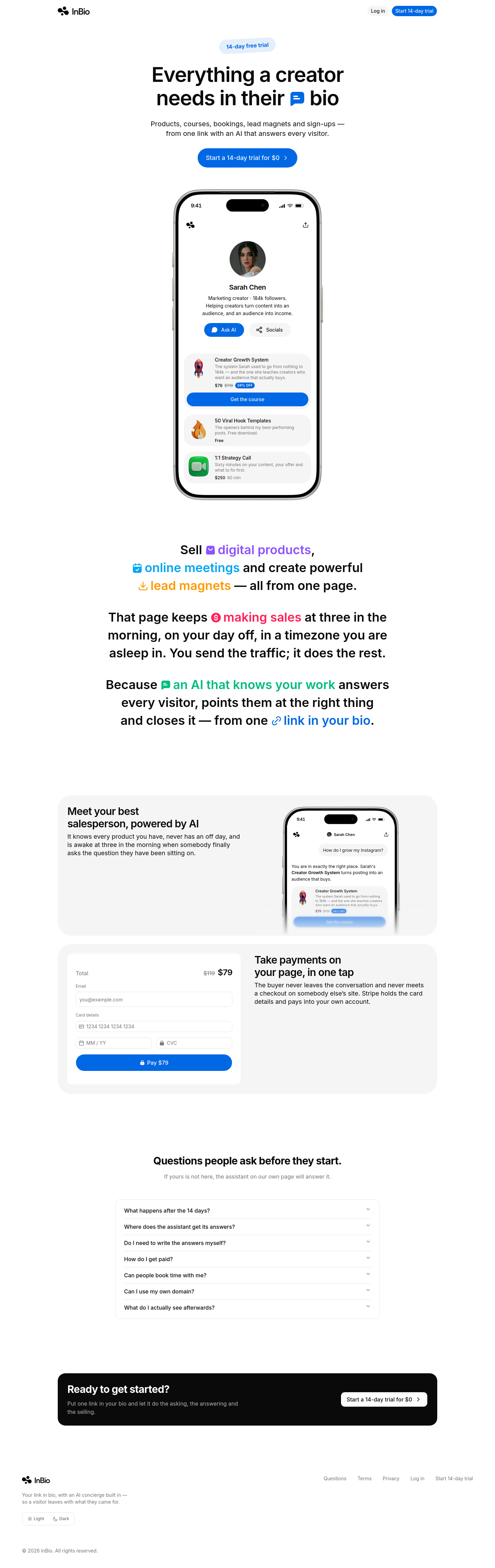Nav section of in.bio