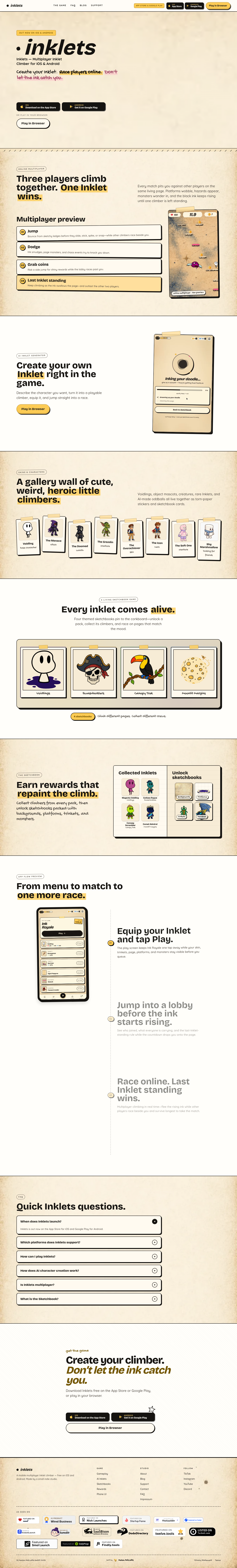 inklets.app FAQ section, Homepage / Lander