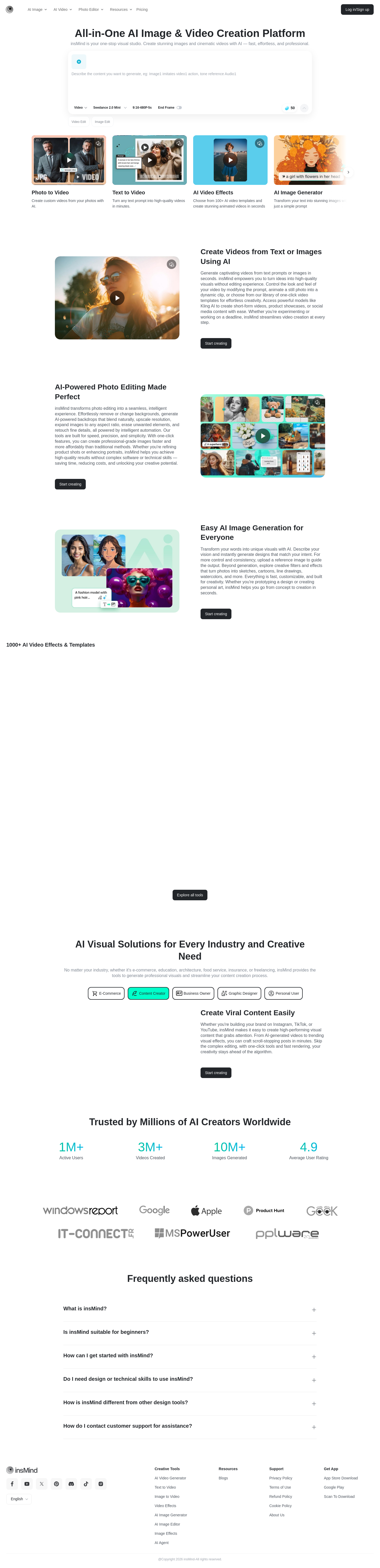 Hero section of insmind.com