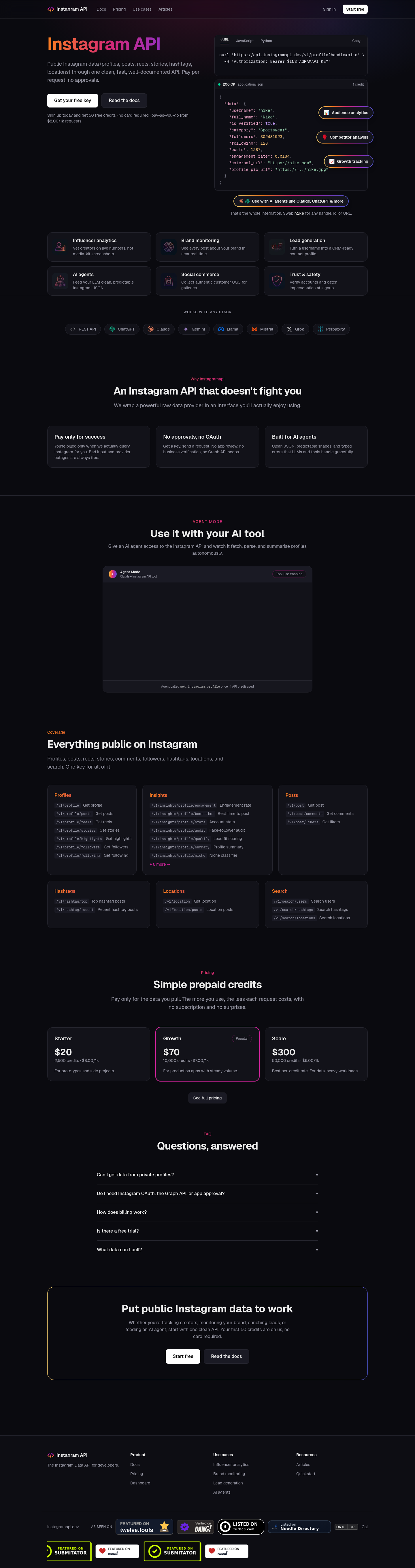 FAQ section from instagramapi.dev