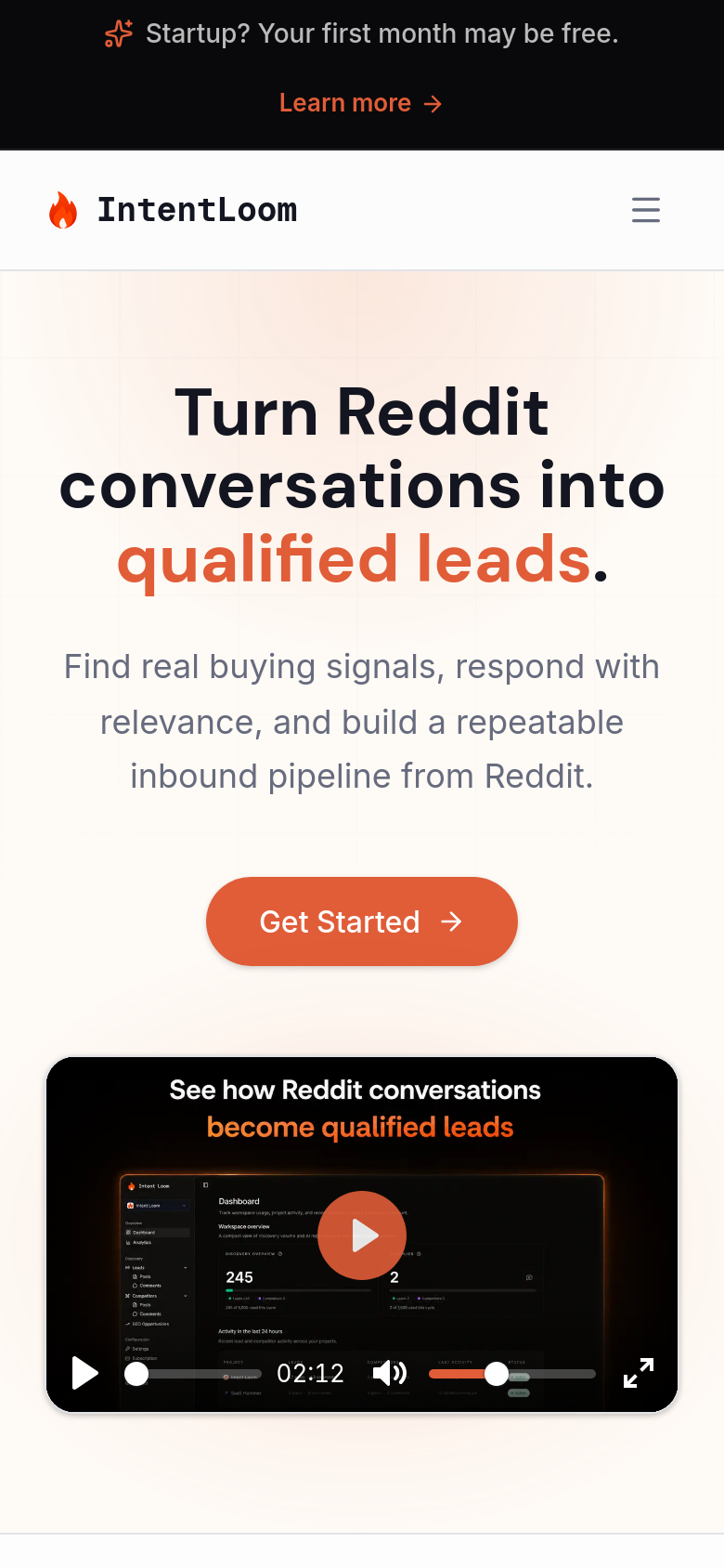 intentloom.com mobile capture of the first page