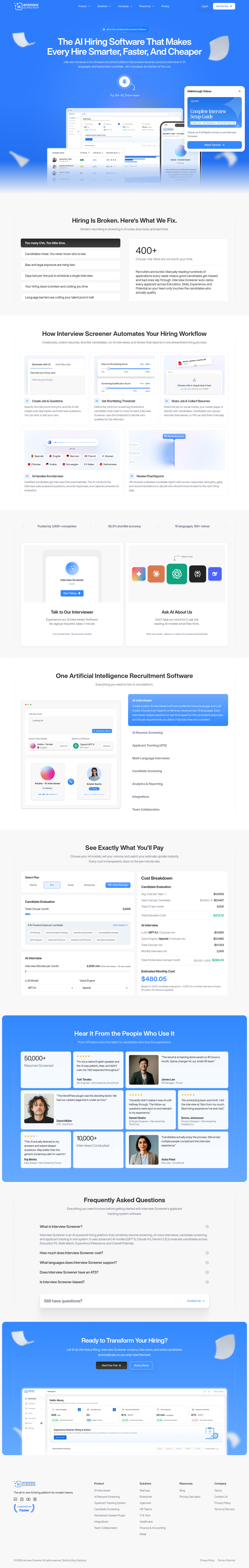 Nav section of interviewscreener.com