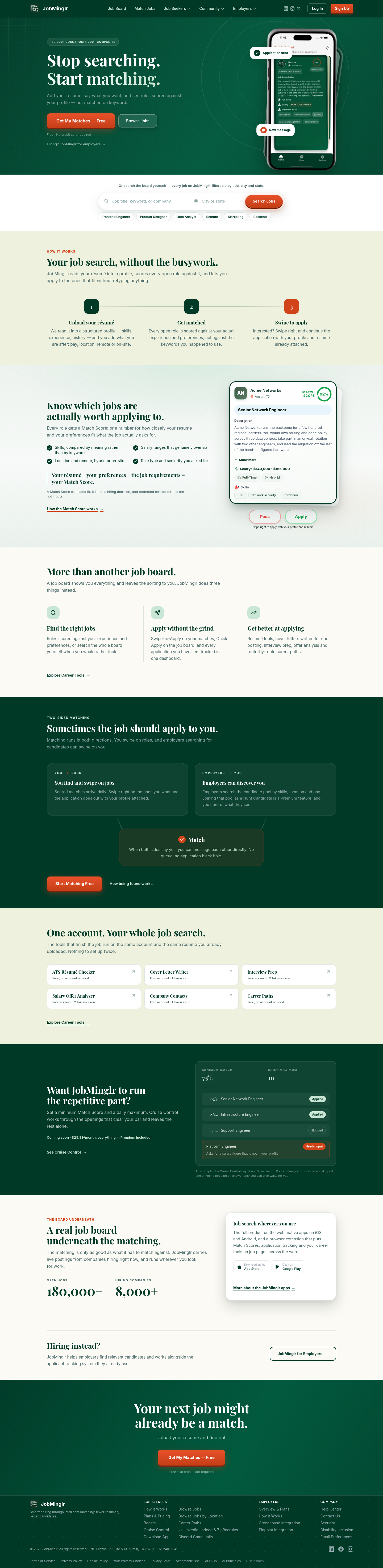 Nav section of jobminglr.com