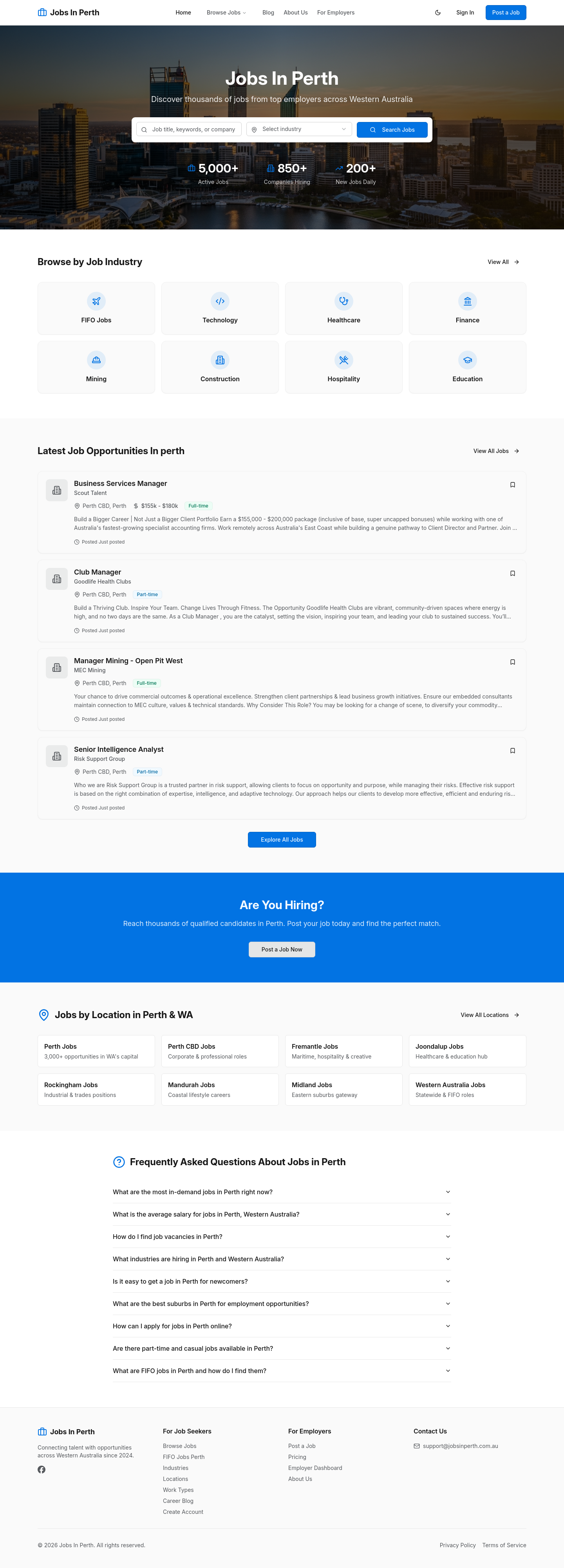 Hero section of jobsinperth.com.au