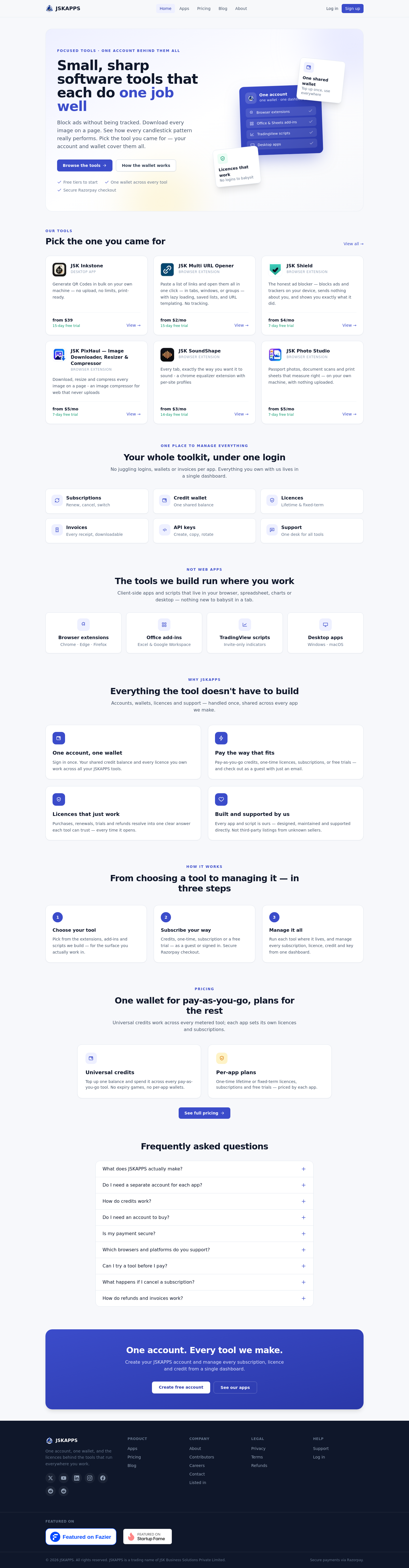 jskapps.com — Hero + Pricing
