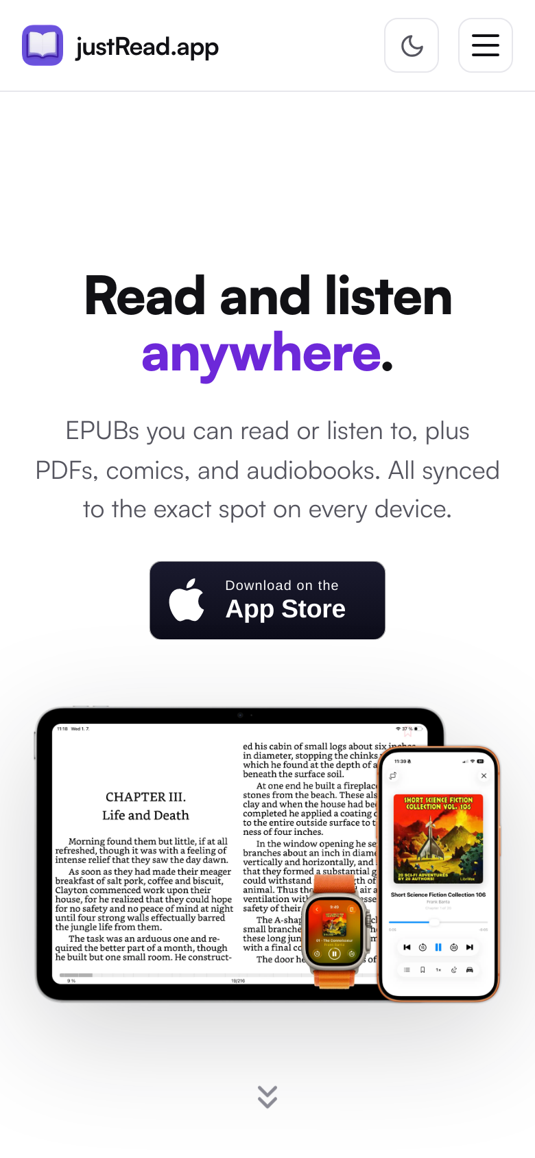 justread.app mobile capture of the first page