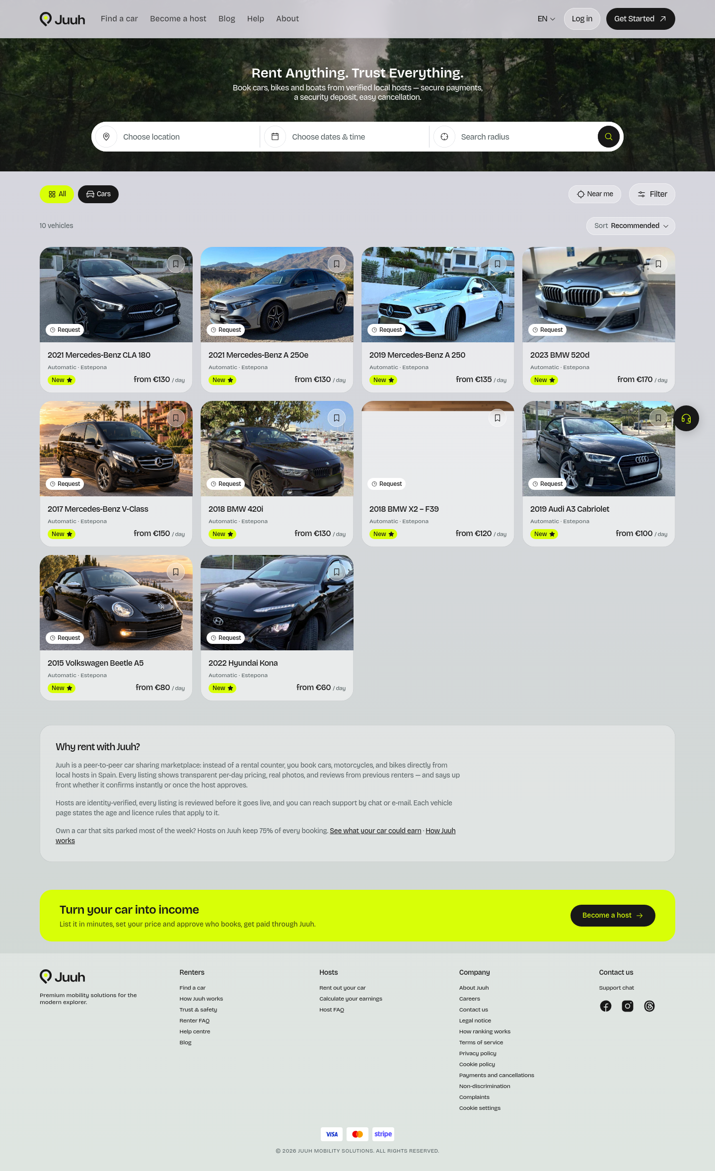 Hero section of juuh.com