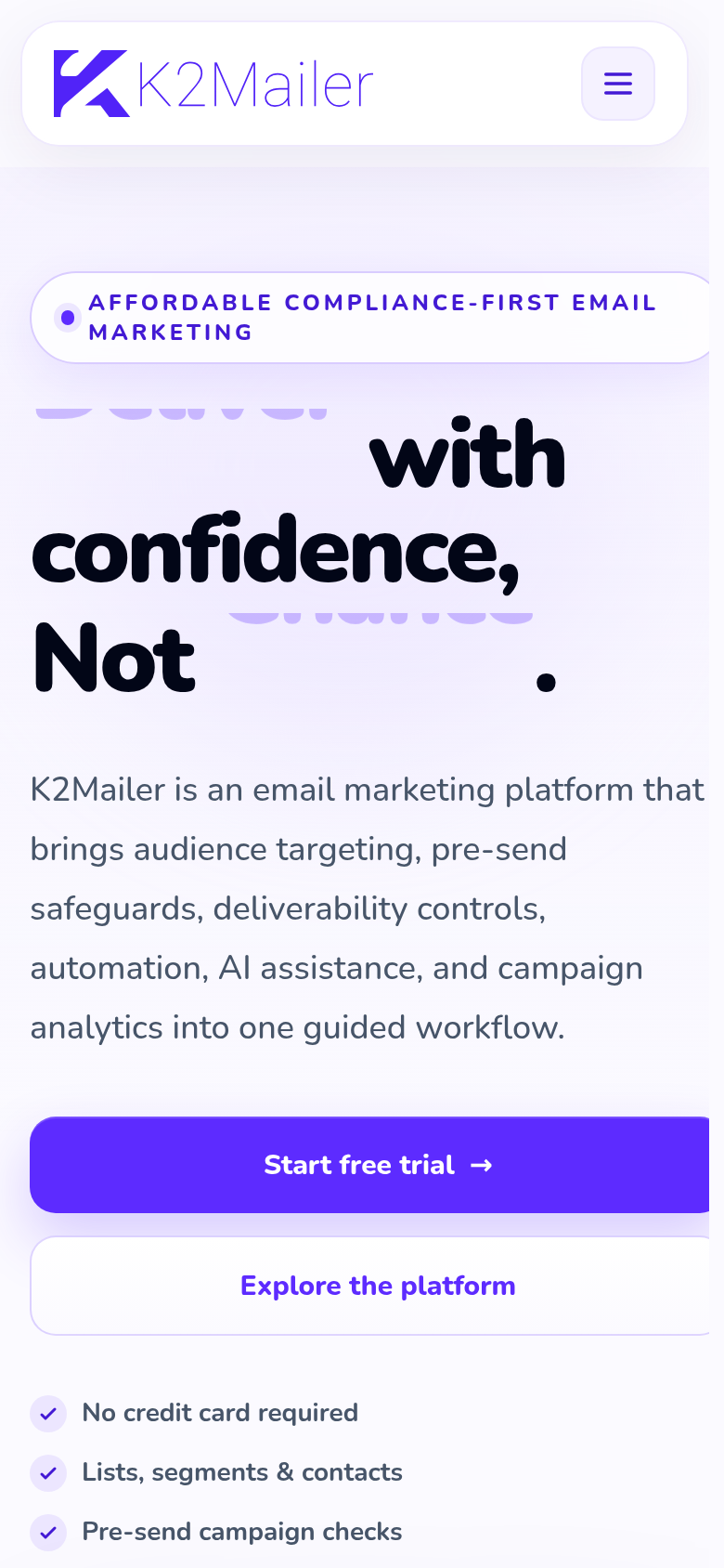 k2mailer.com mobile capture of the first page