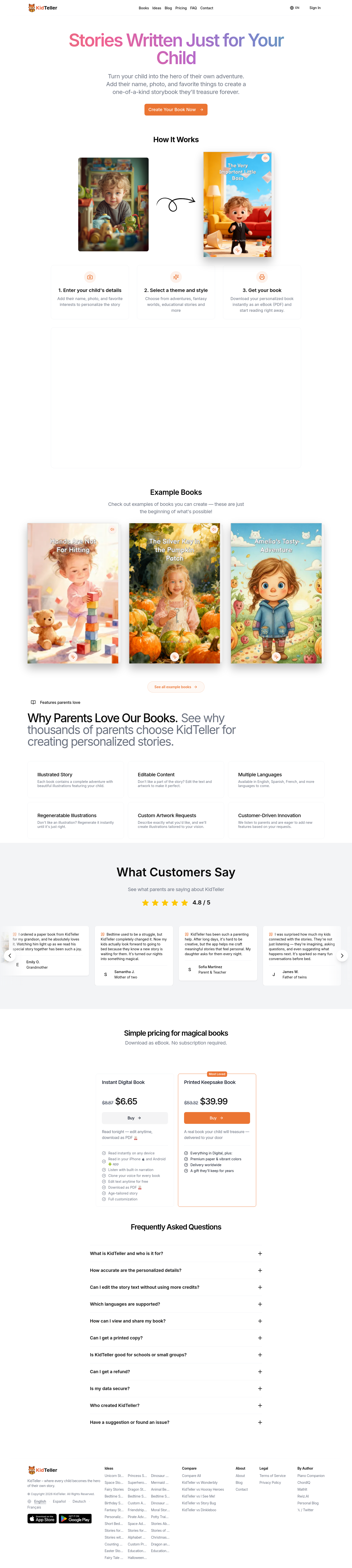 Nav section of kidteller.com