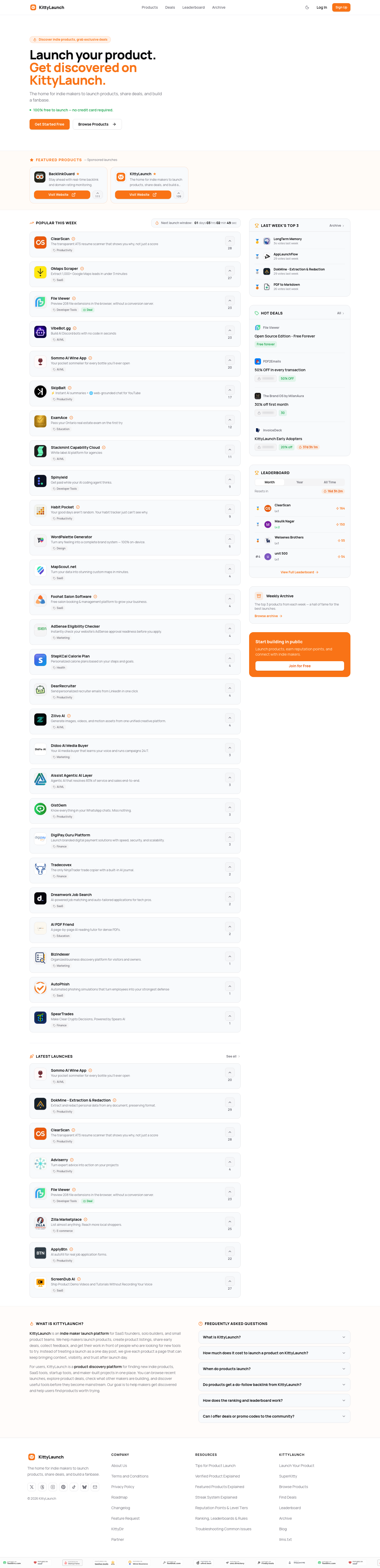 Nav section of kittylaunch.com