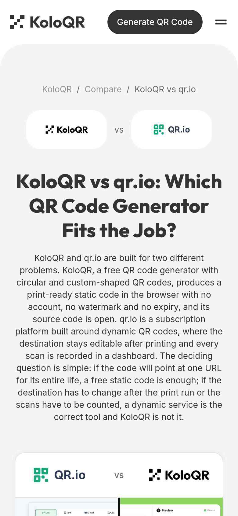 Koloqr Vs Qr Io