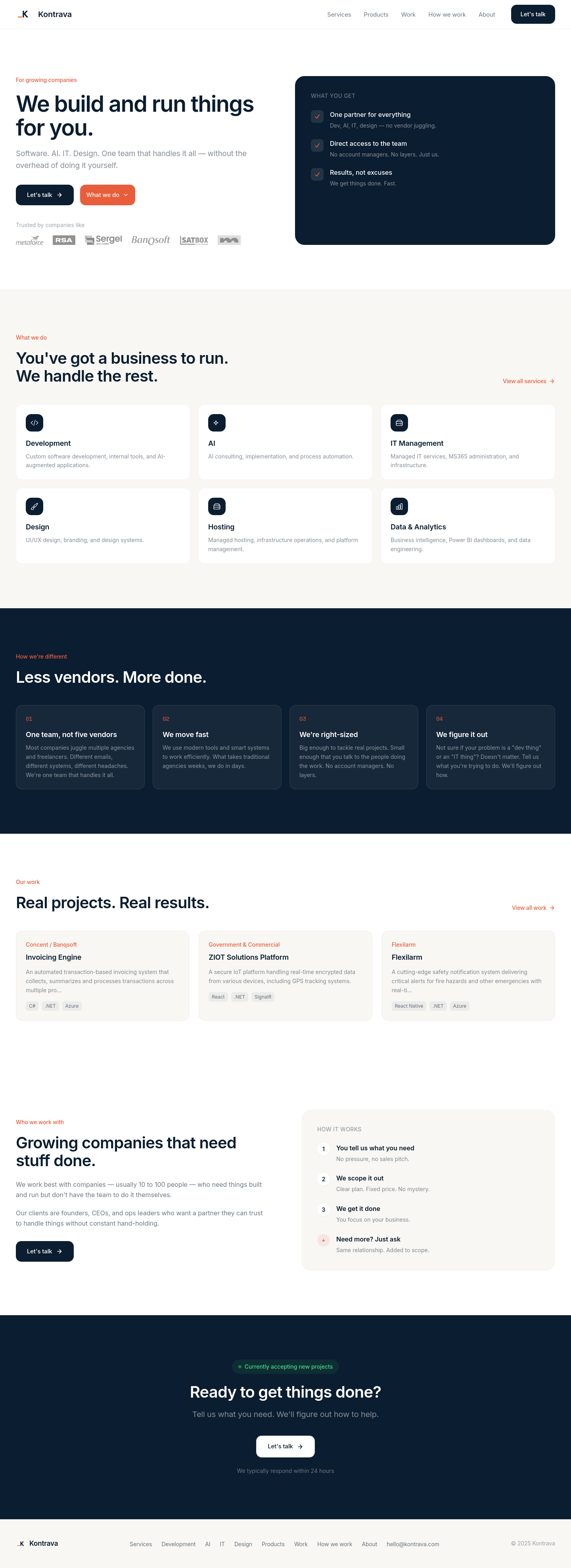 Nav section of kontrava.com