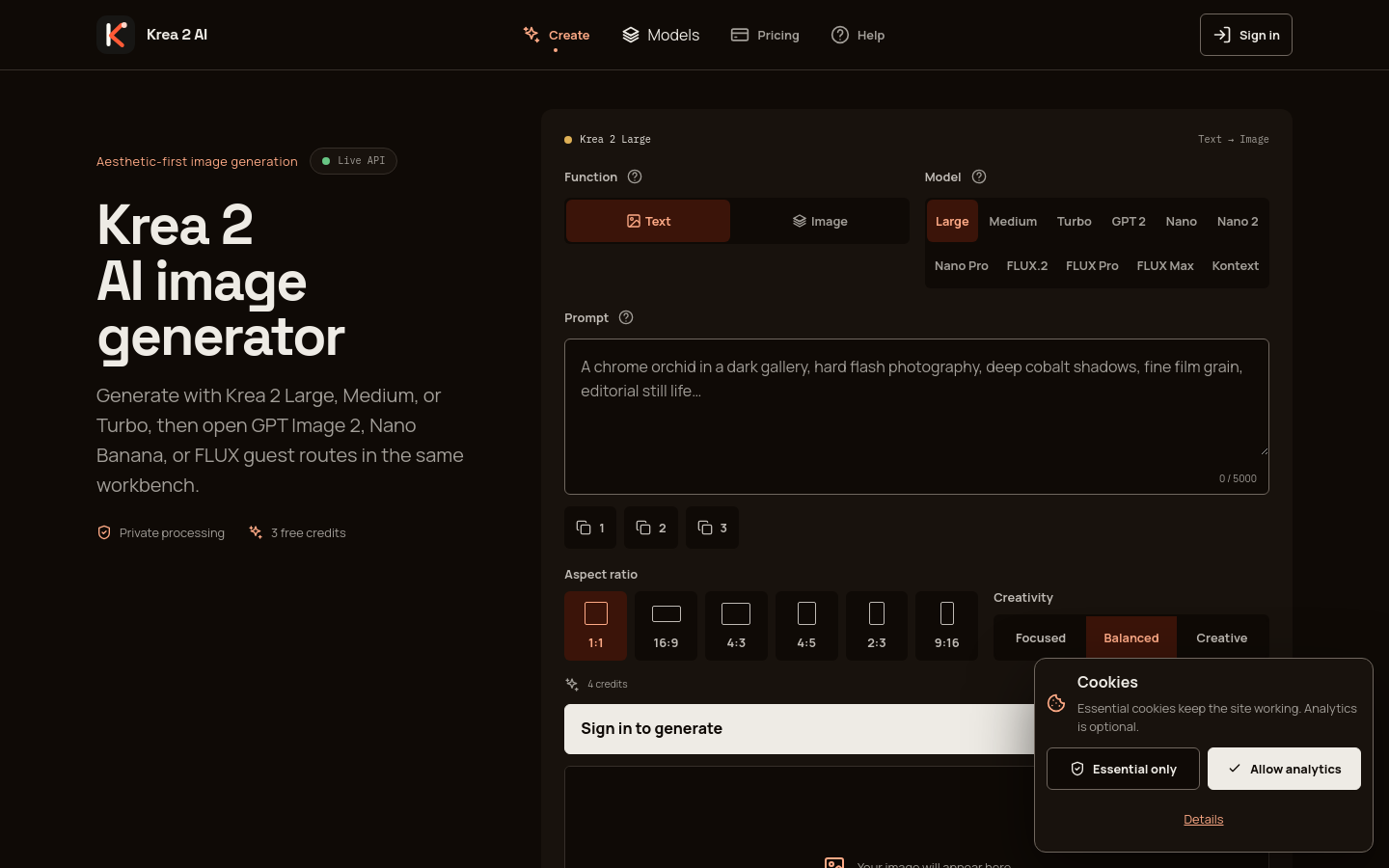 Above-the-fold capture of krea2.org