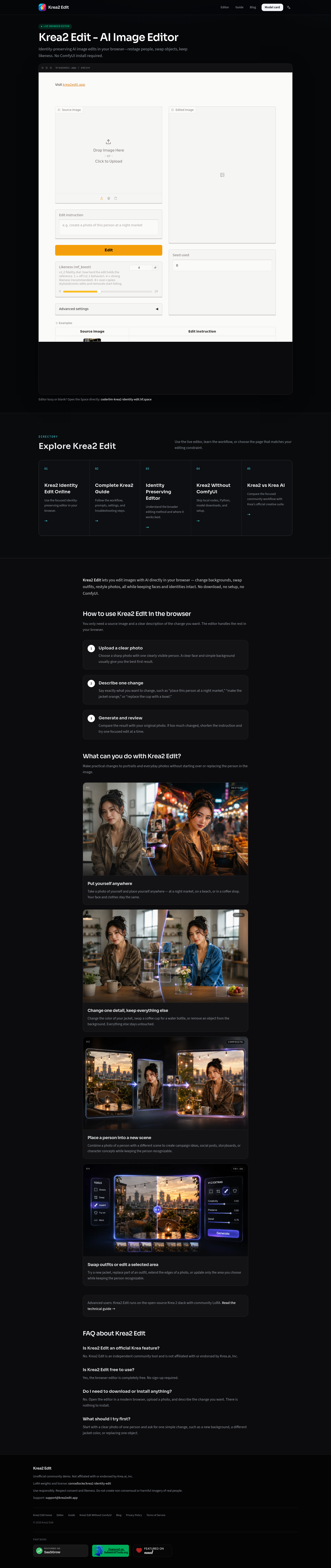 Nav section of krea2edit.app