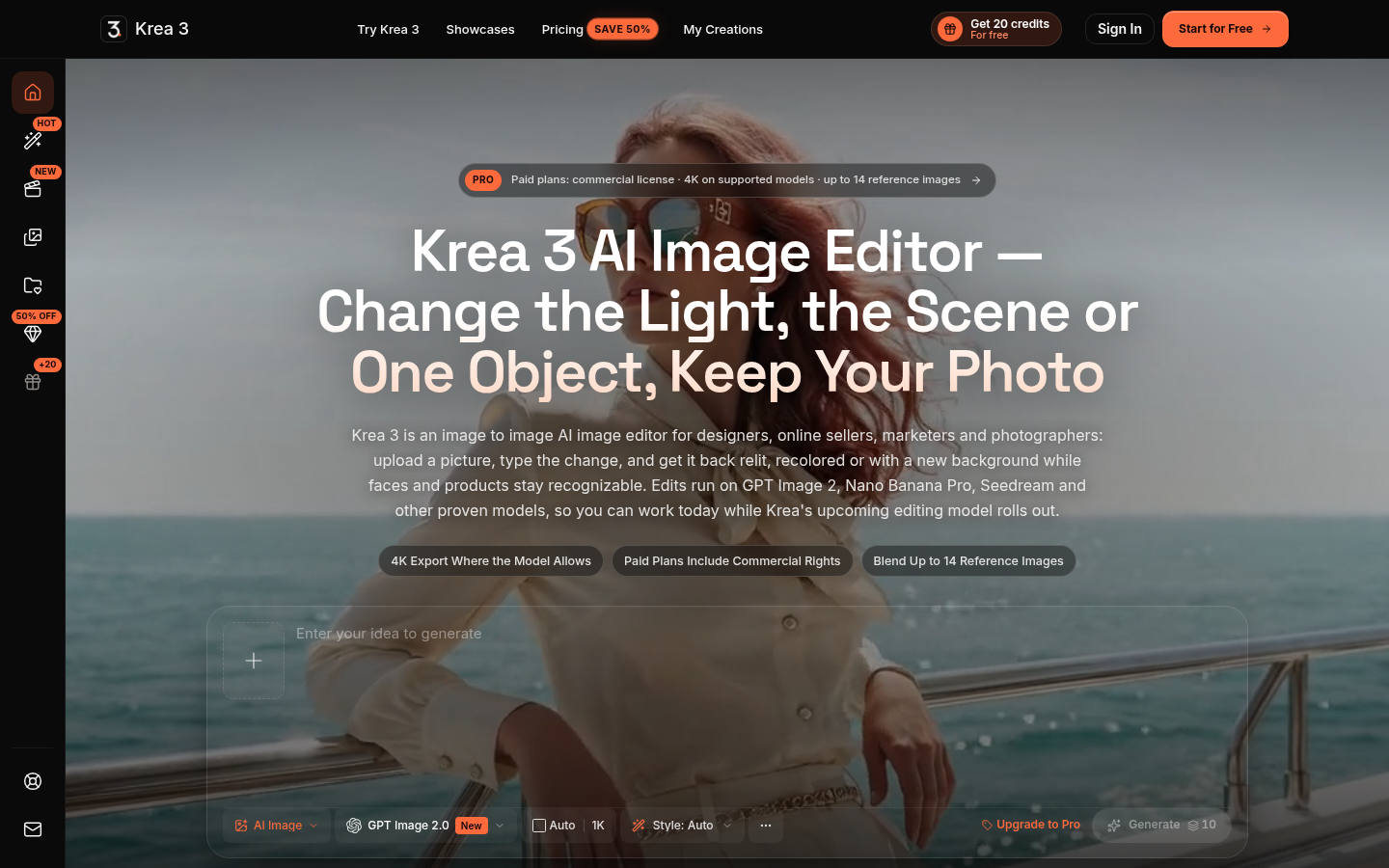 krea3.pro desktop capture of the first page