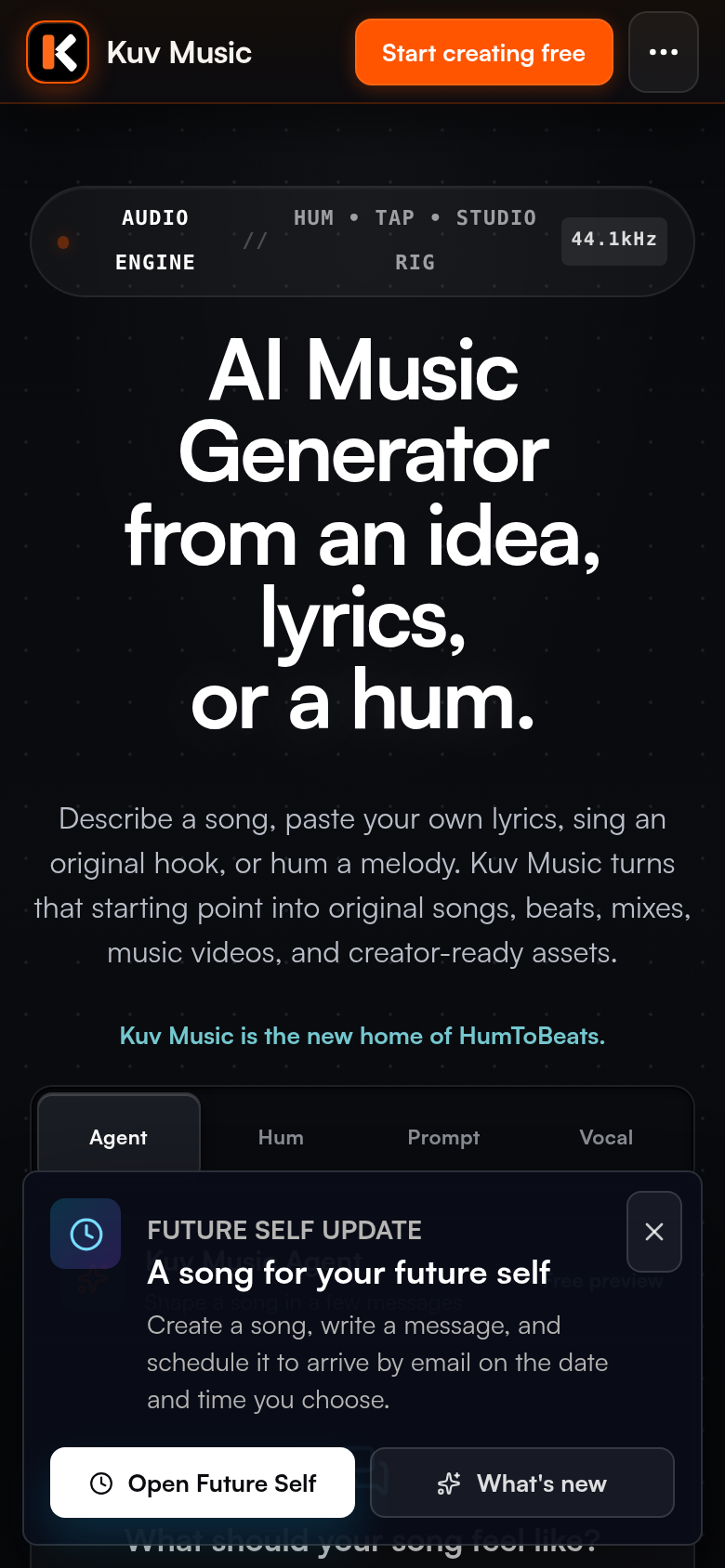 kuvmusic.com mobile capture of the first page