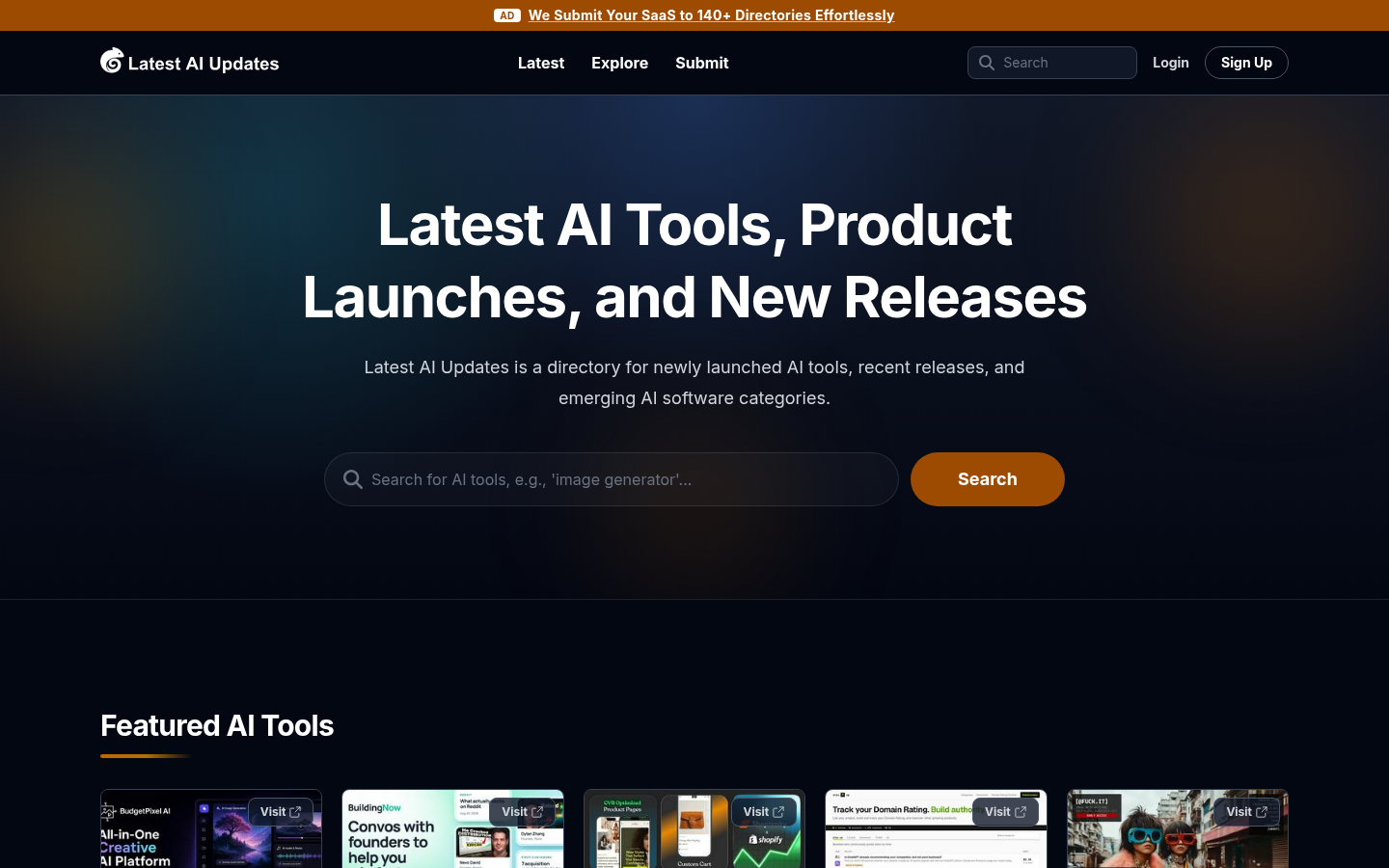 latestaiupdates.com desktop capture of the first page