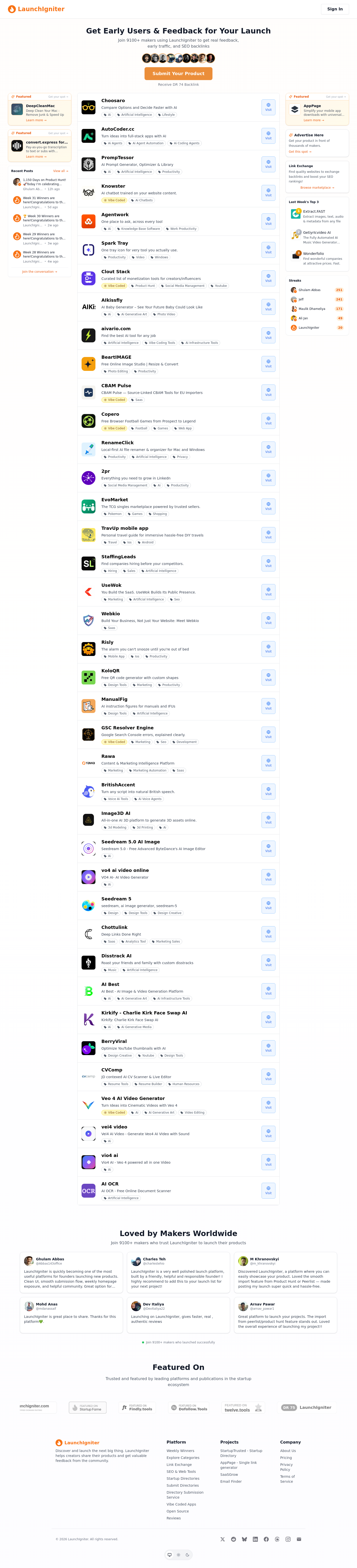 Footer section of launchigniter.com