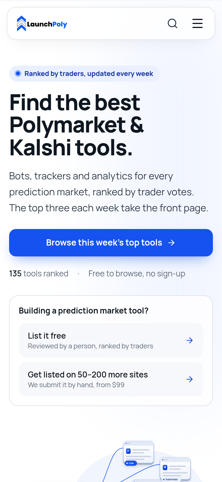 launchpoly.com mobile capture of the first page