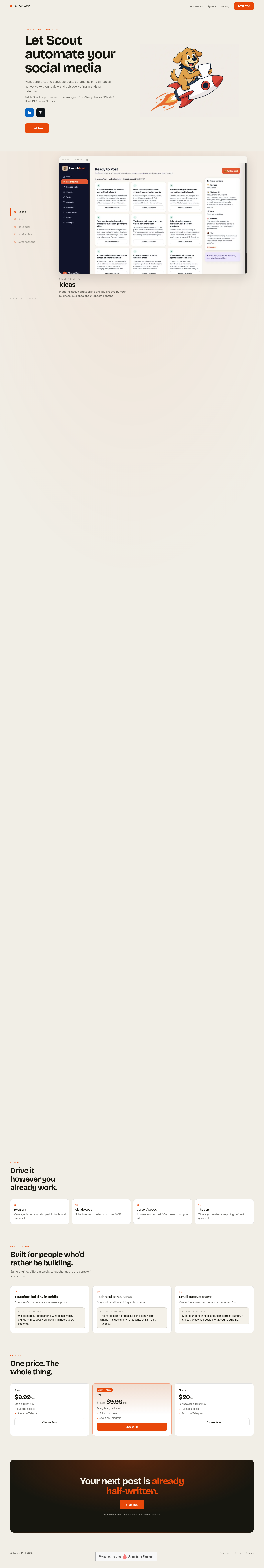 Nav section of launchpost.app