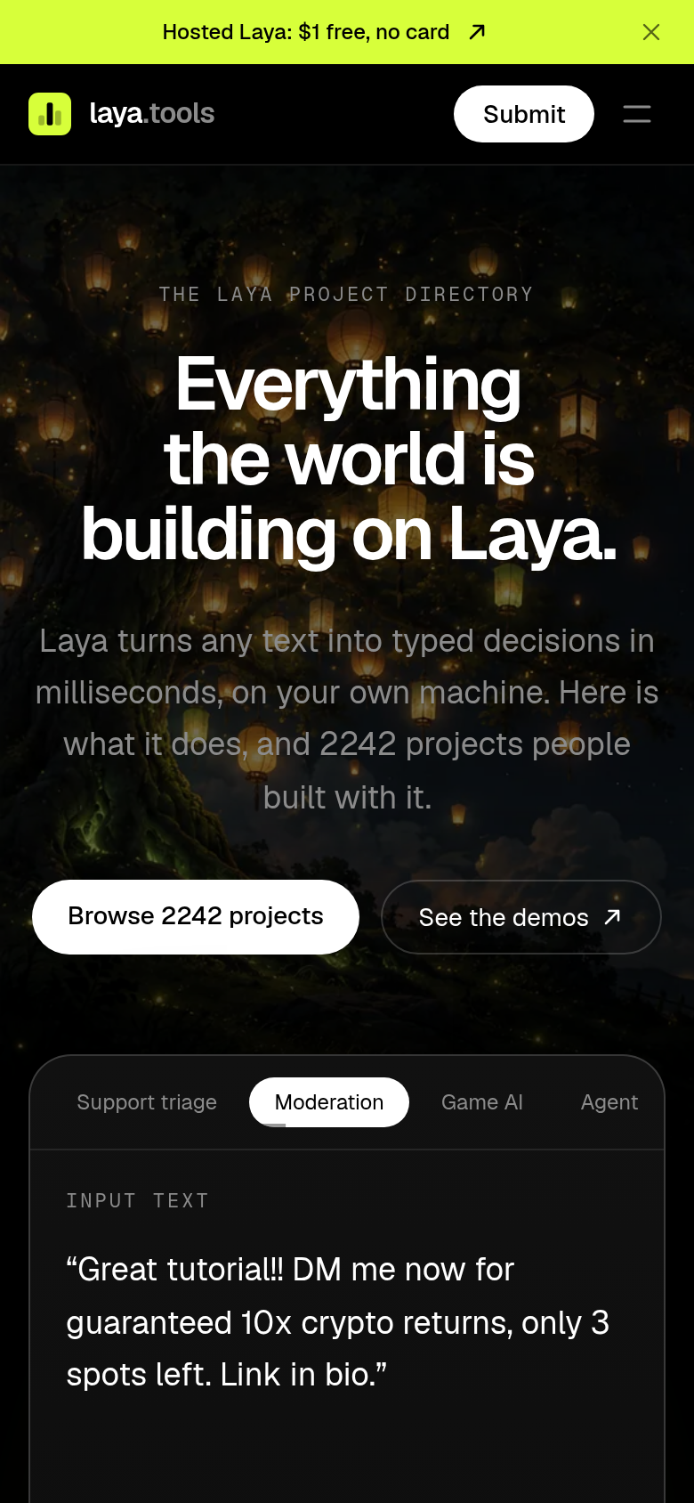 laya.tools mobile capture of the first page