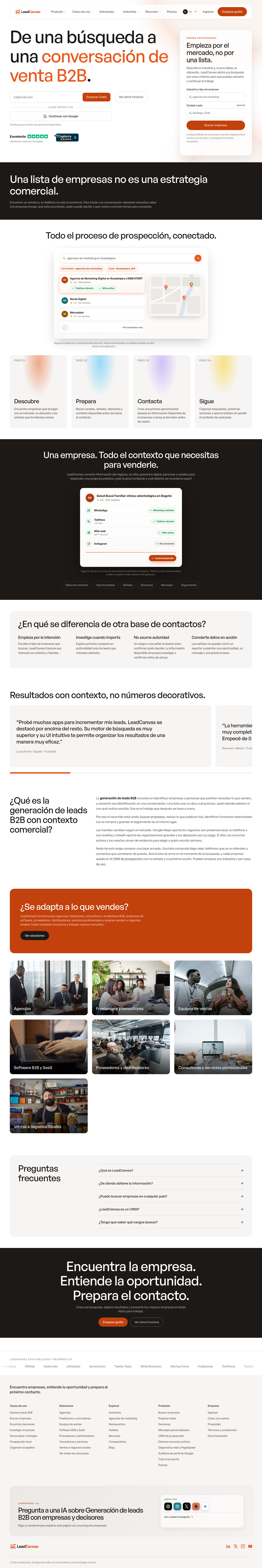 Nav section of leadcanvas.app