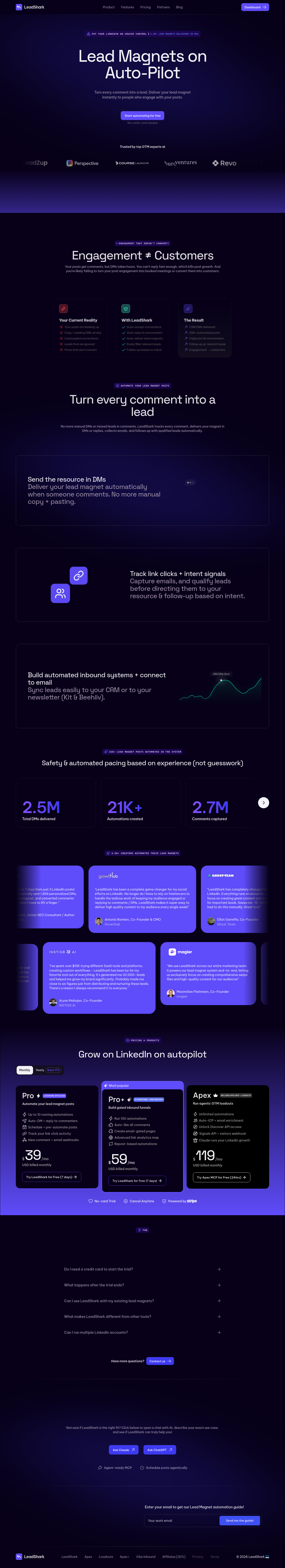 Logos section of leadshark.io