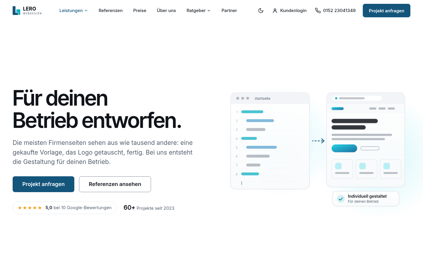 lero-webdesign.de desktop capture of the first page