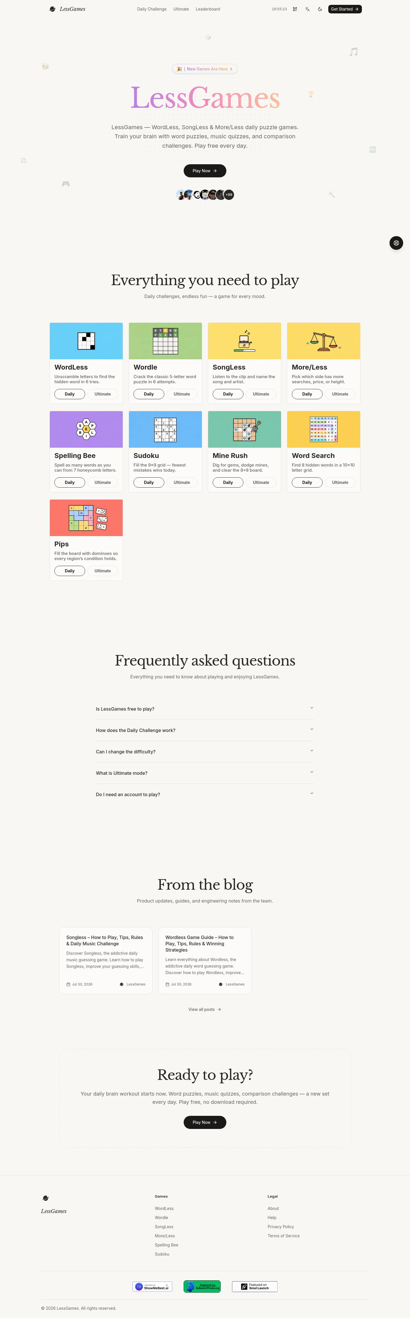 Nav section of lessgames.org