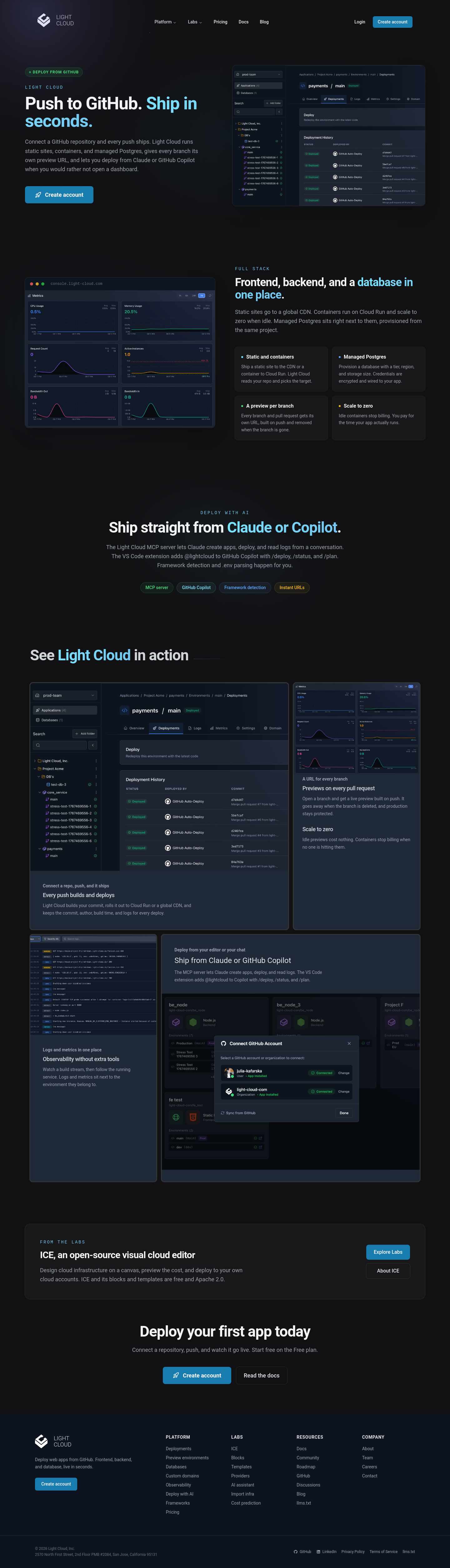 Nav section of light-cloud.com