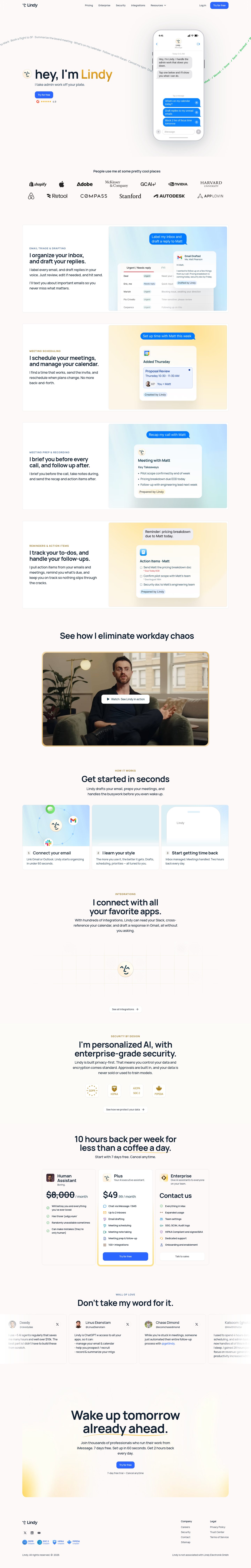 lindy.ai — Hero + Pricing