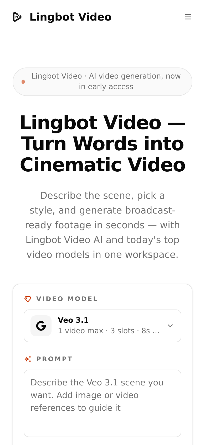 lingbot.video mobile capture of the first page
