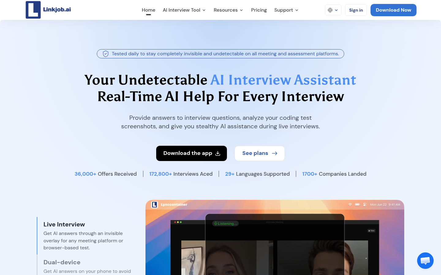 linkjob.ai desktop capture of the first page