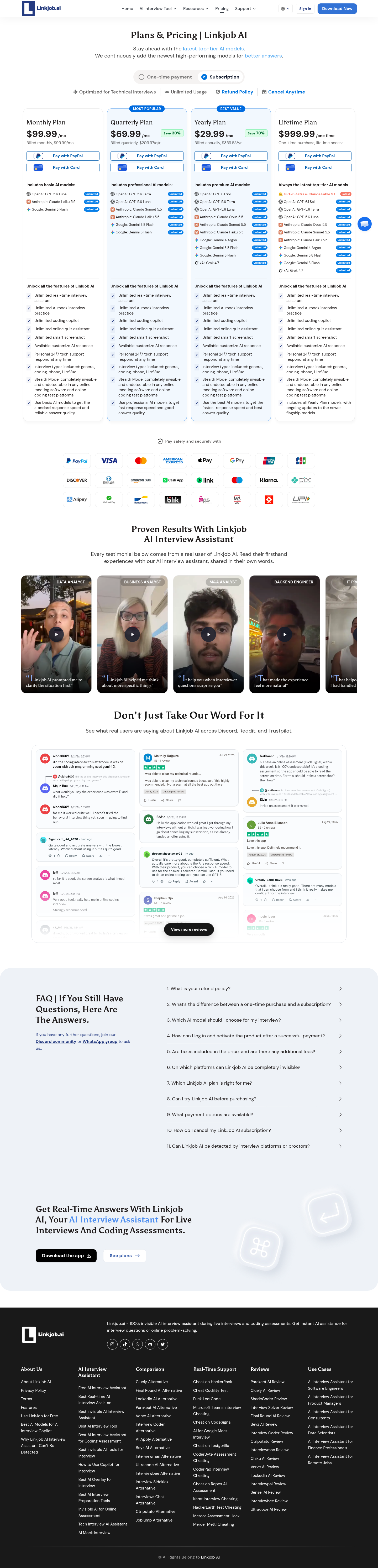 linkjob.ai FAQ section, Pricing