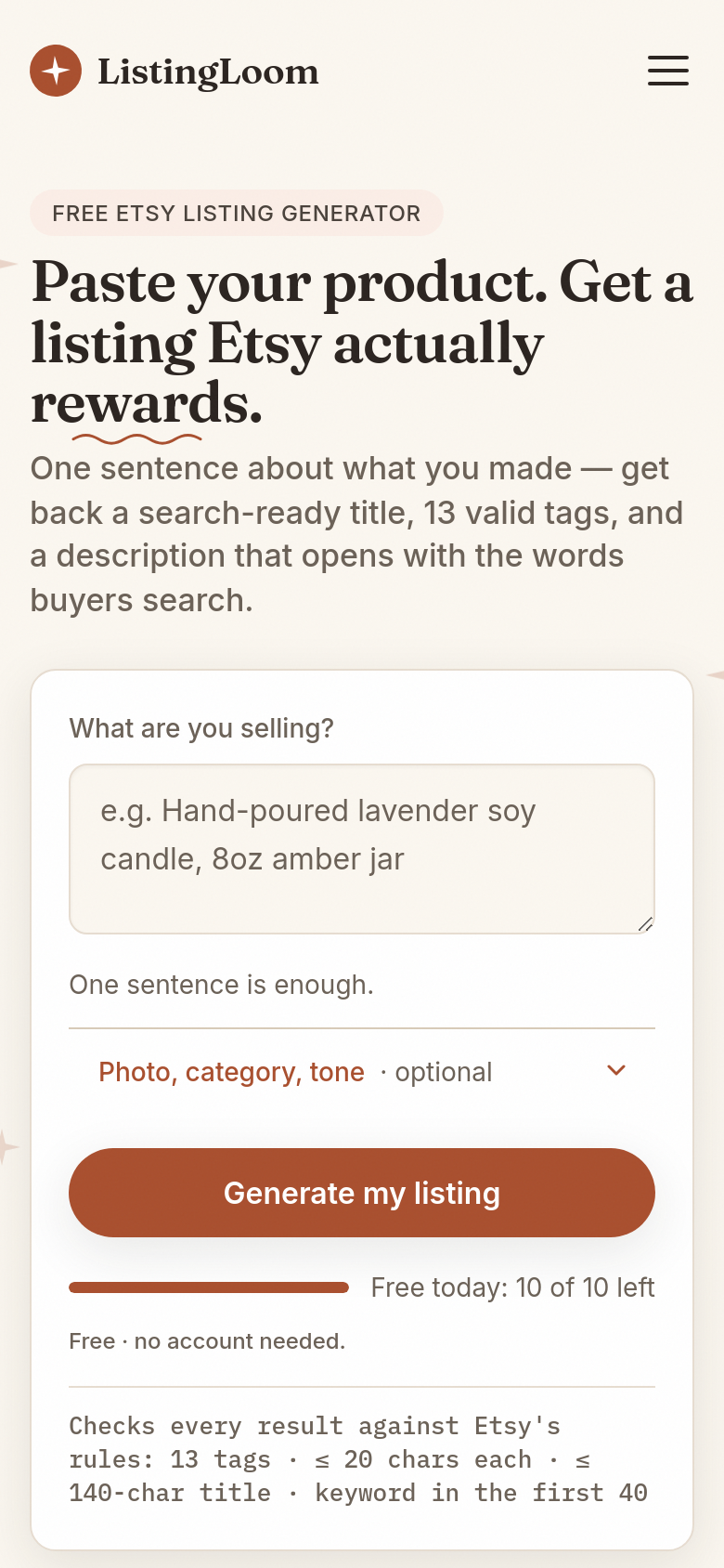 listingloom.app mobile capture of the first page