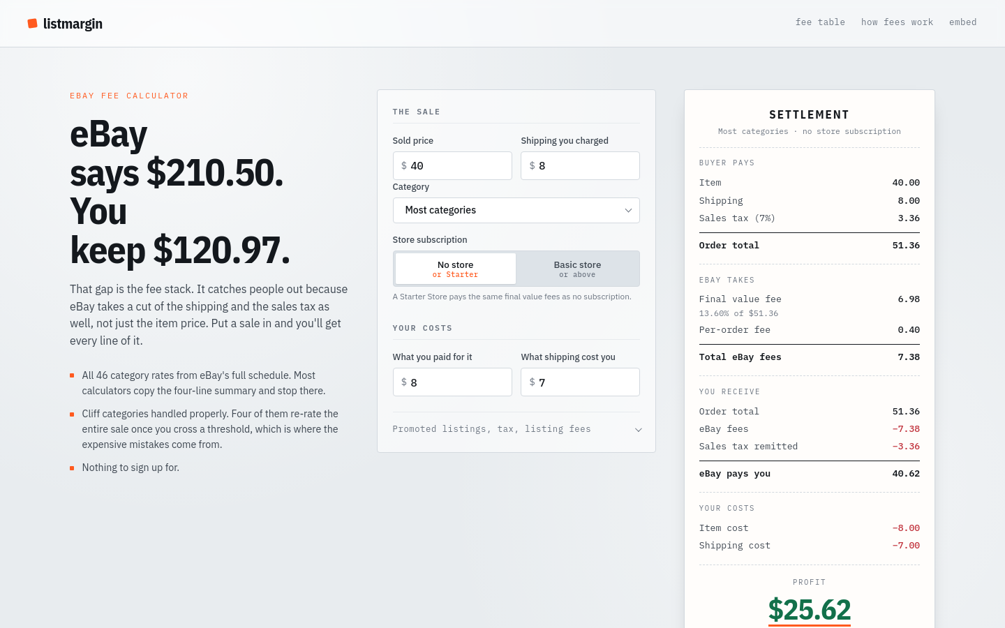 Captured Ebay Fee Calculator