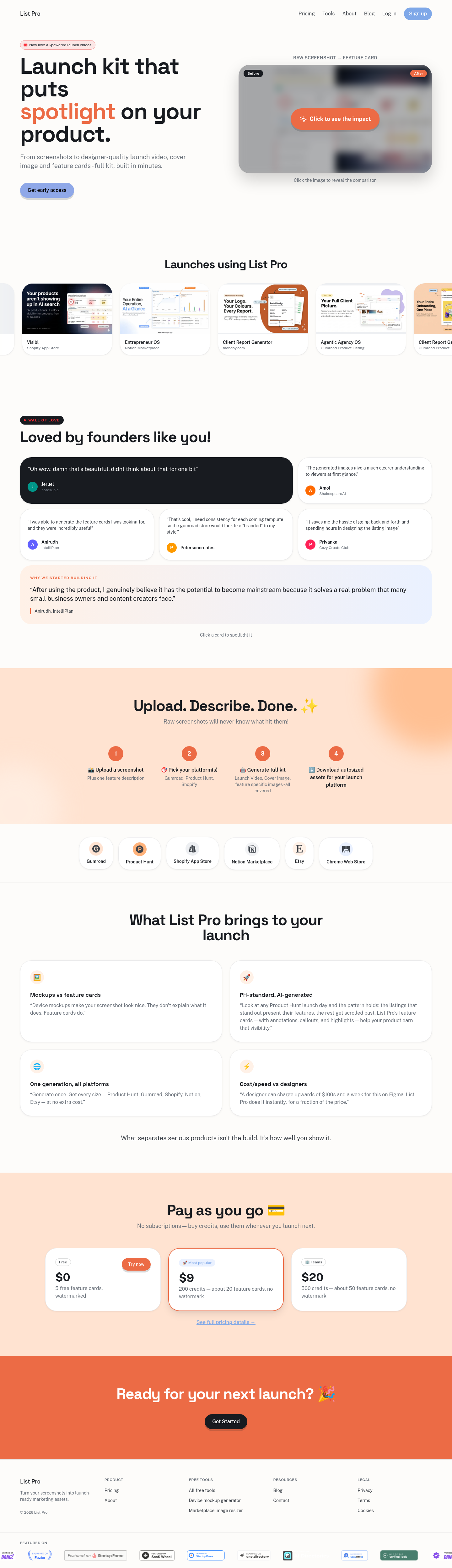 Nav section of listpro.app