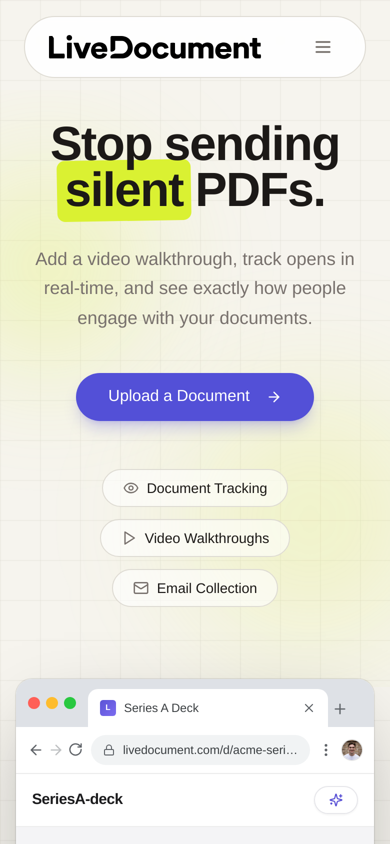 livedocument.com mobile capture of the first page