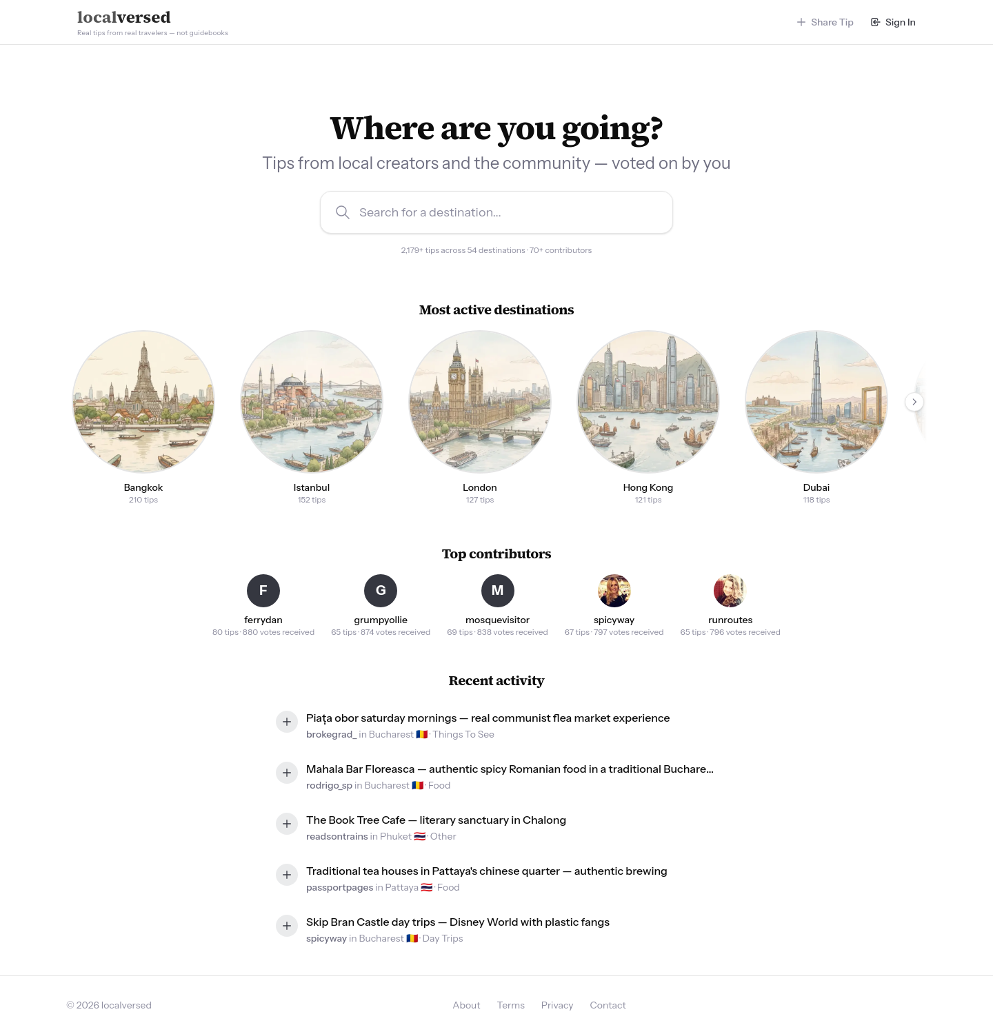 Hero section of localversed.com