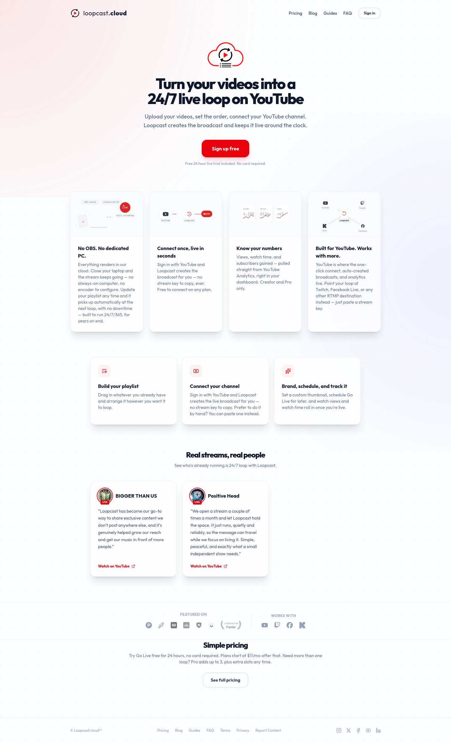 Nav section of loopcast.cloud