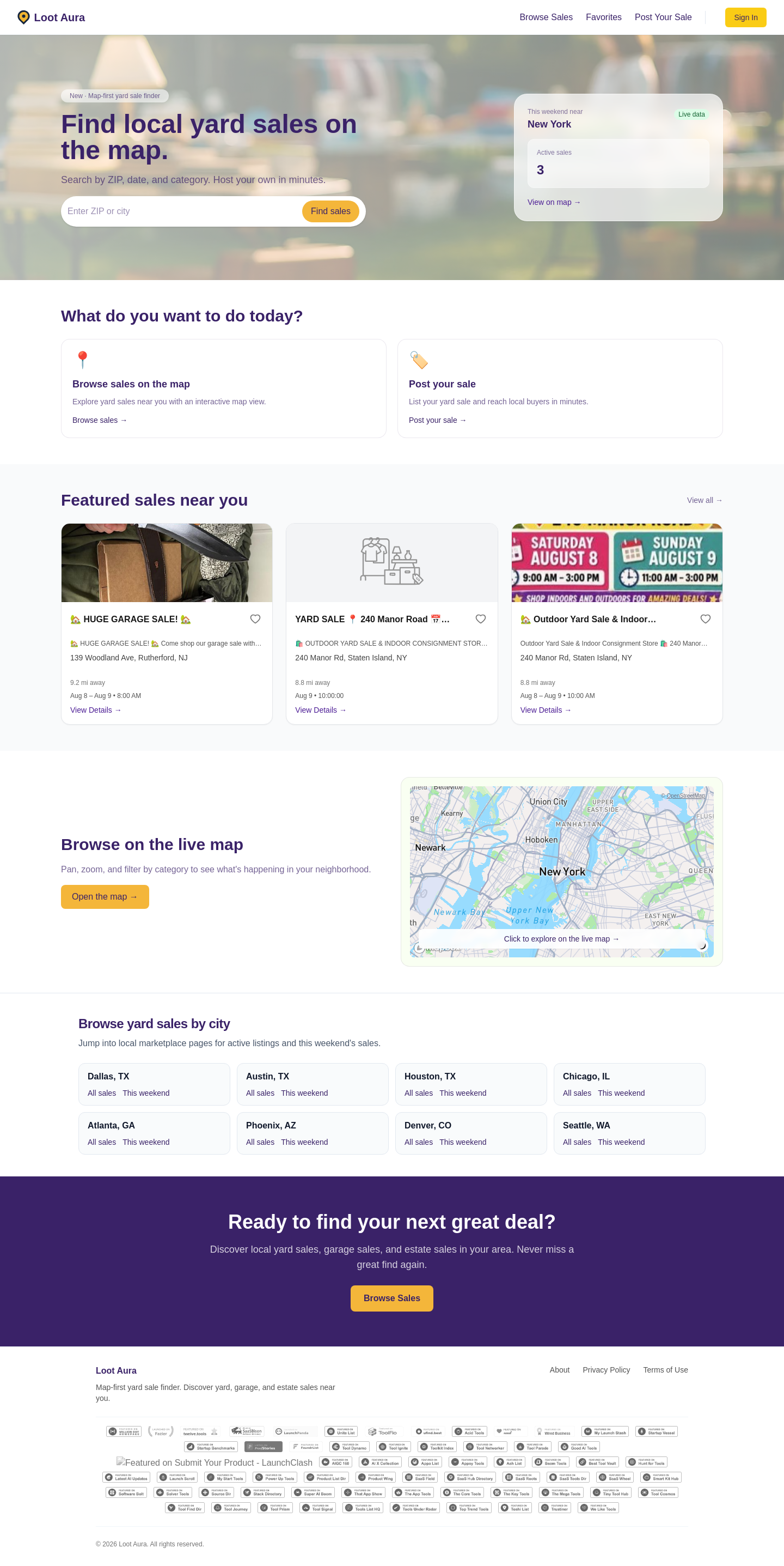 Nav section of lootaura.com