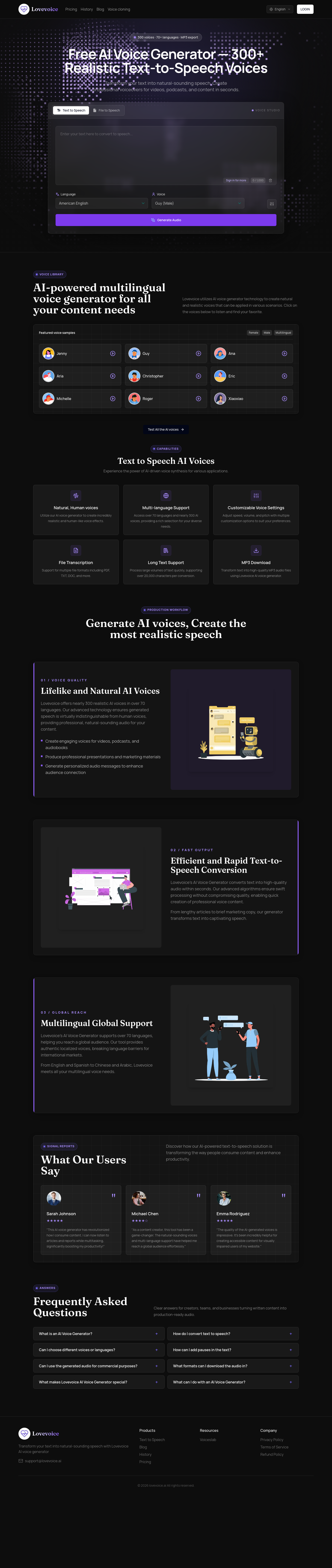 Nav section of lovevoice.ai