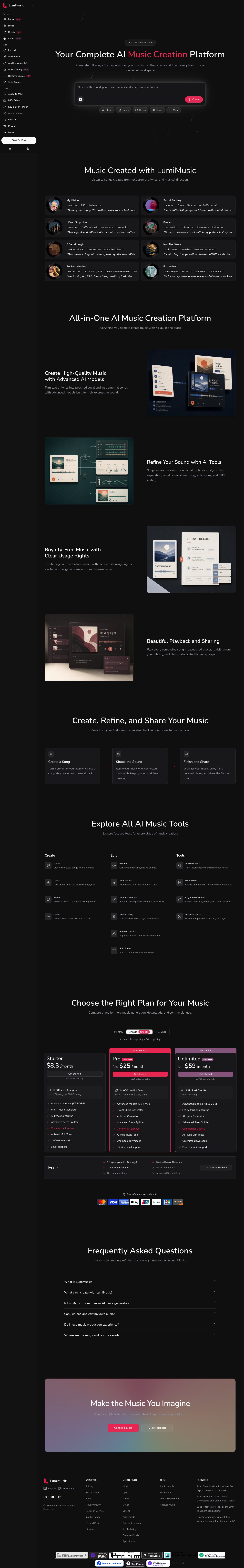 lumimusic.ai — The Pricing Page