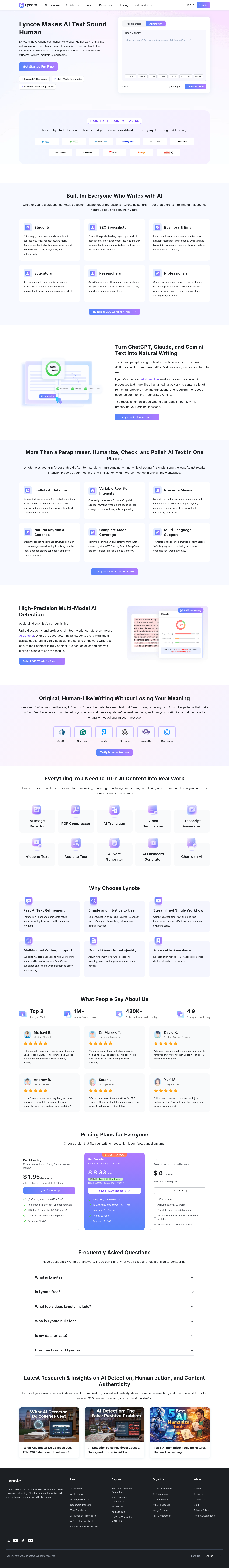 Pricing section of lynote.ai