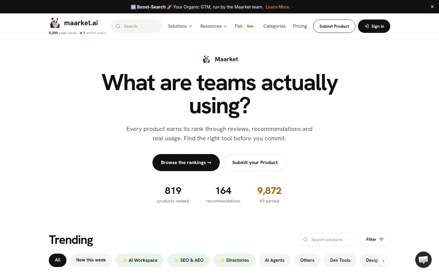 maarket.ai desktop capture of the first page